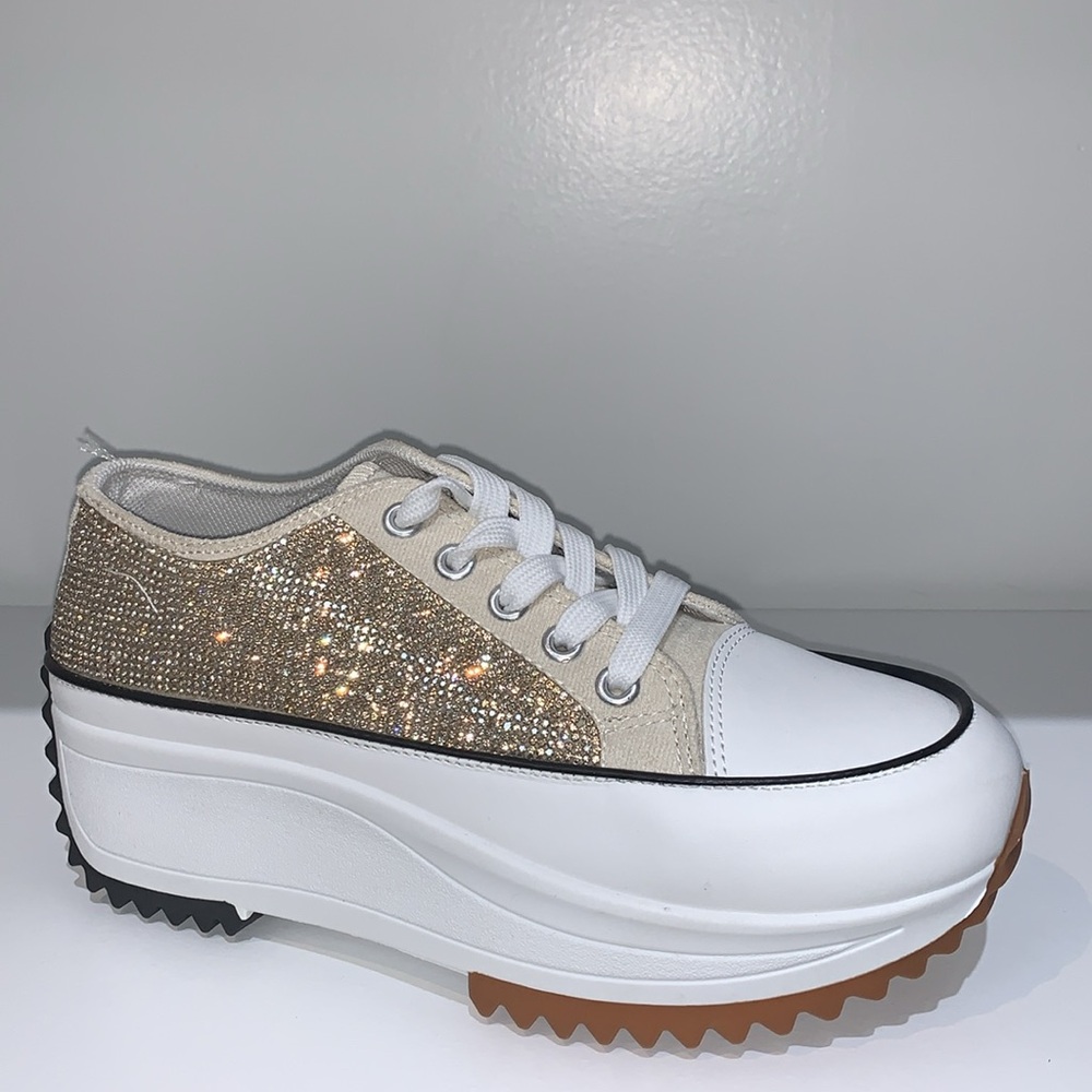 Rihineston Low Top Canvas Sneakers witEmbellishments and Platform Sole for Women - Picture 5 of 13